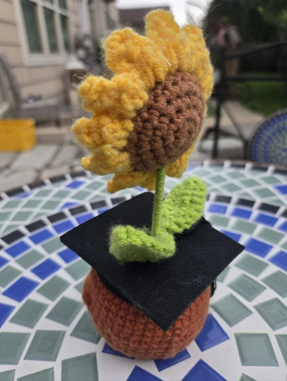 Handmade Crochet Sunflower Graduate Plush - Yellow Sunflower